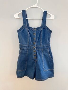 Derek Heart Denim Button-Up Girls Romper - Blue